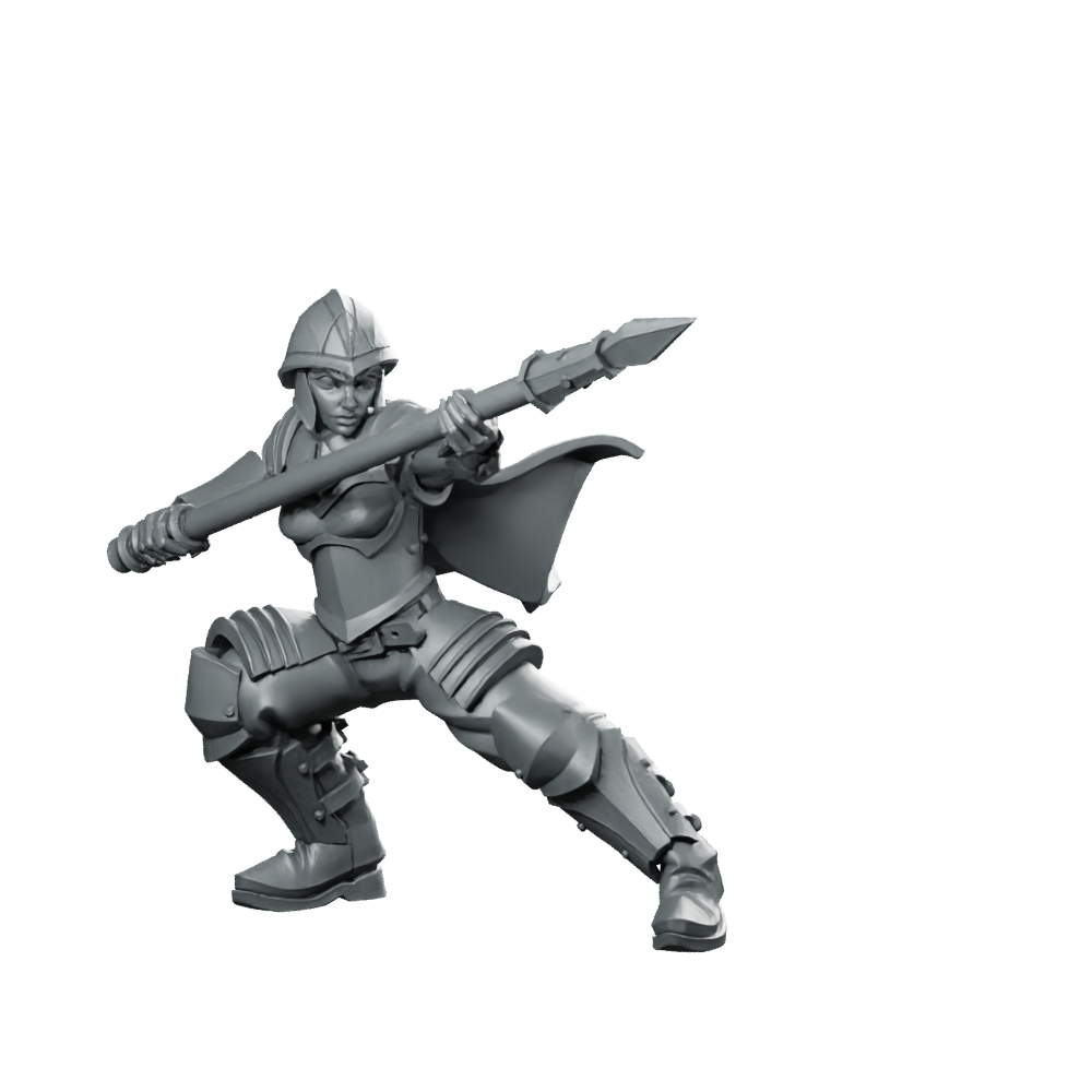Rhea Thebold Miniature Spear-Wielding Armored Warrior Hero Miniature 360 Spin 01