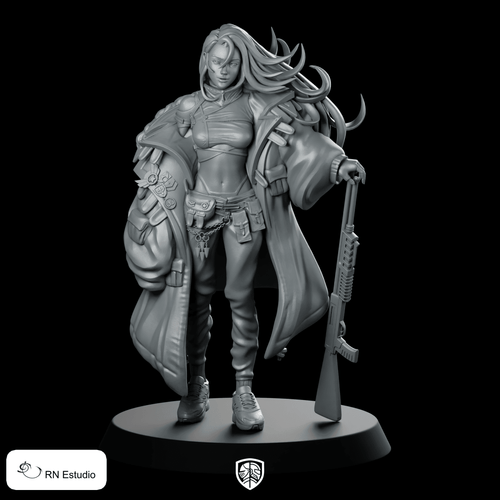 Riley Stone Miniature Dynamic Windblown Adventurer Rifle - RN Estudio - We Print Miniatures