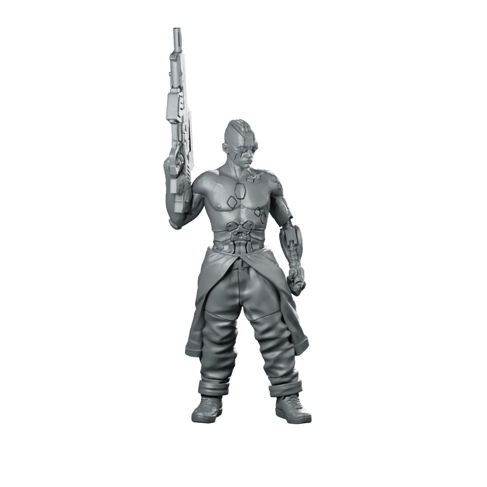 RimFire 02 V1 Cyberpunk Miniature Heavy Gunner Miniature 360 Spin 01