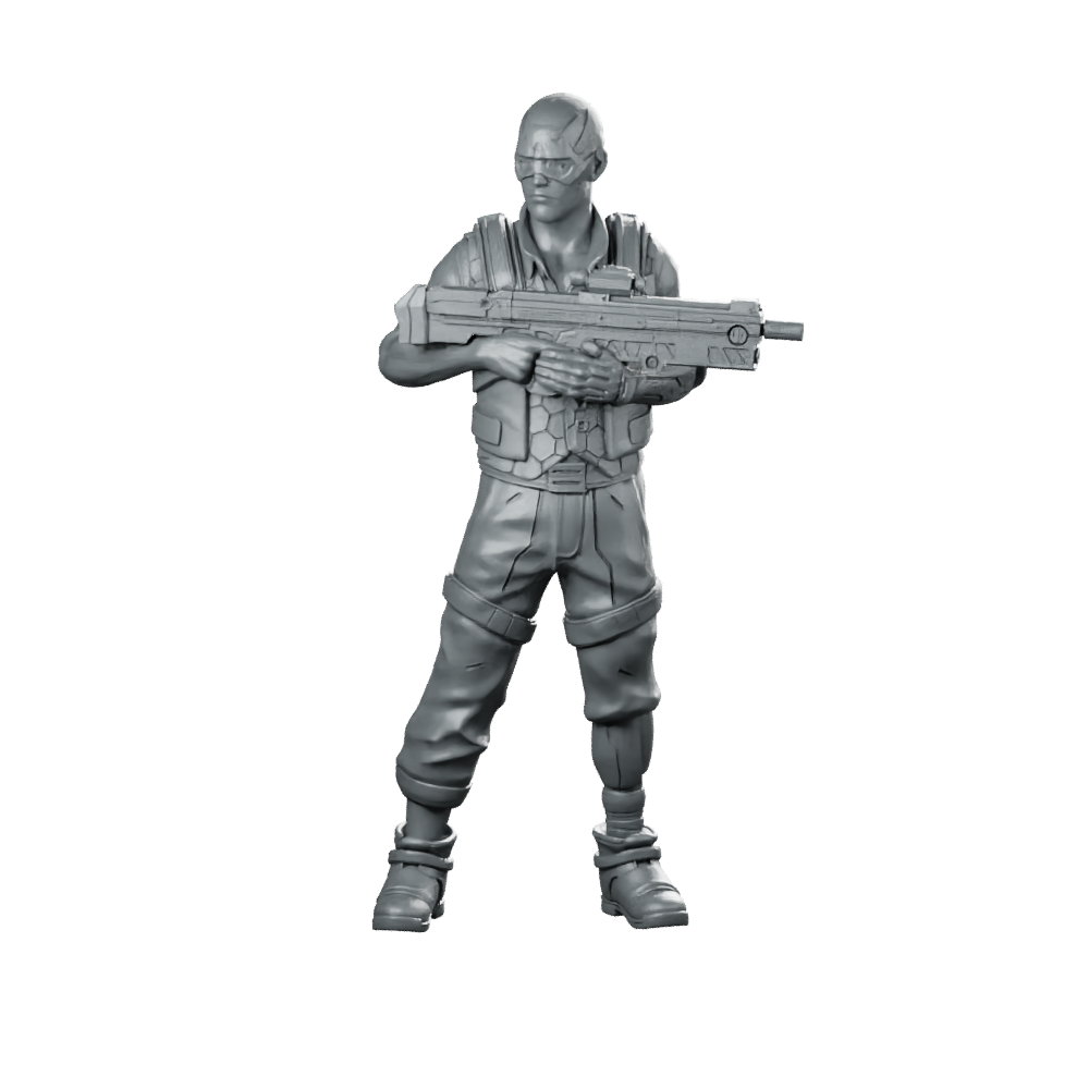 Roy Cyberpunk Miniature Armed Gunner Sci-Fi Skirmish Miniature 360 Spin 01