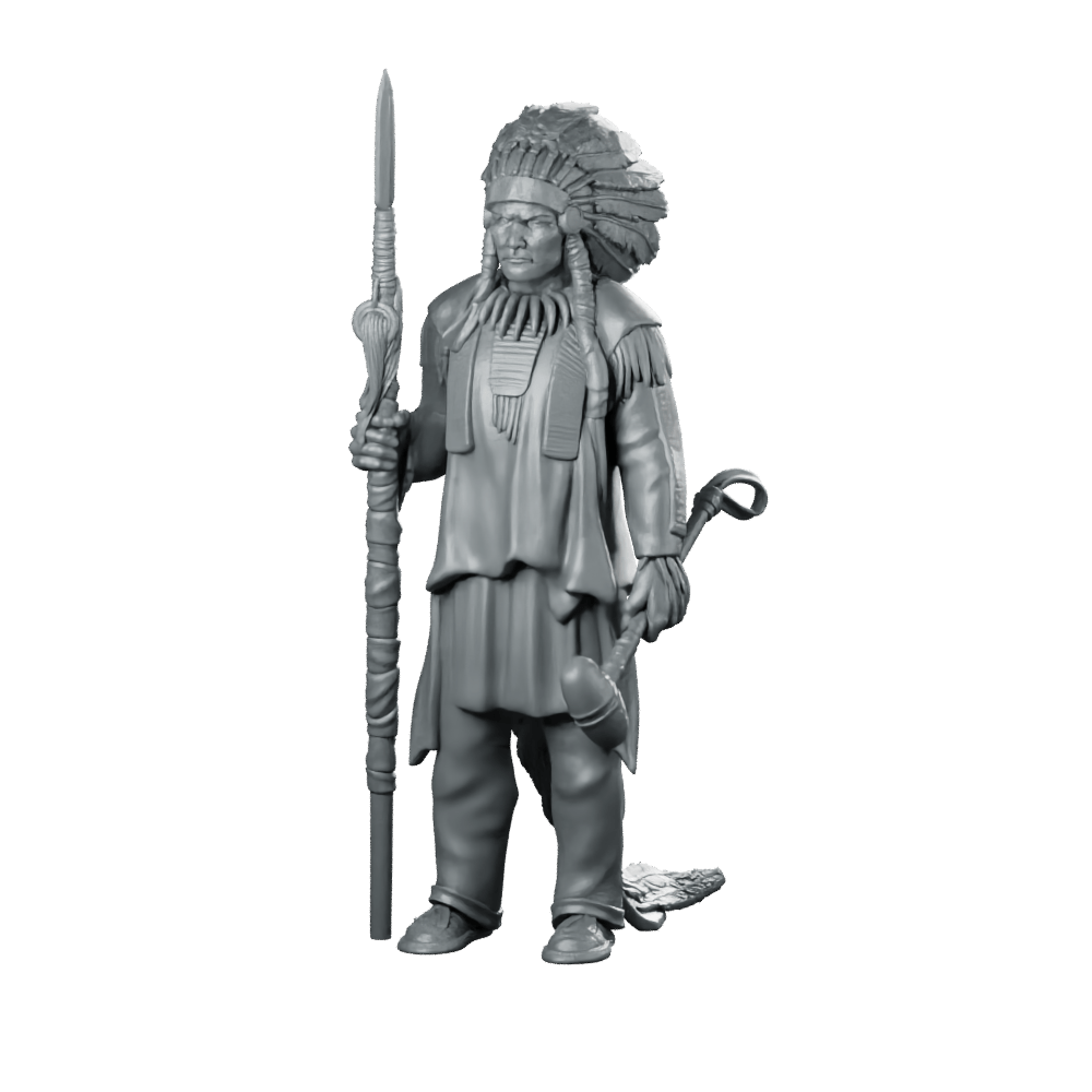 Sahale Miniature Warrior Chieftain Spear Feather Headdress - RN Estudio - We Print Miniatures