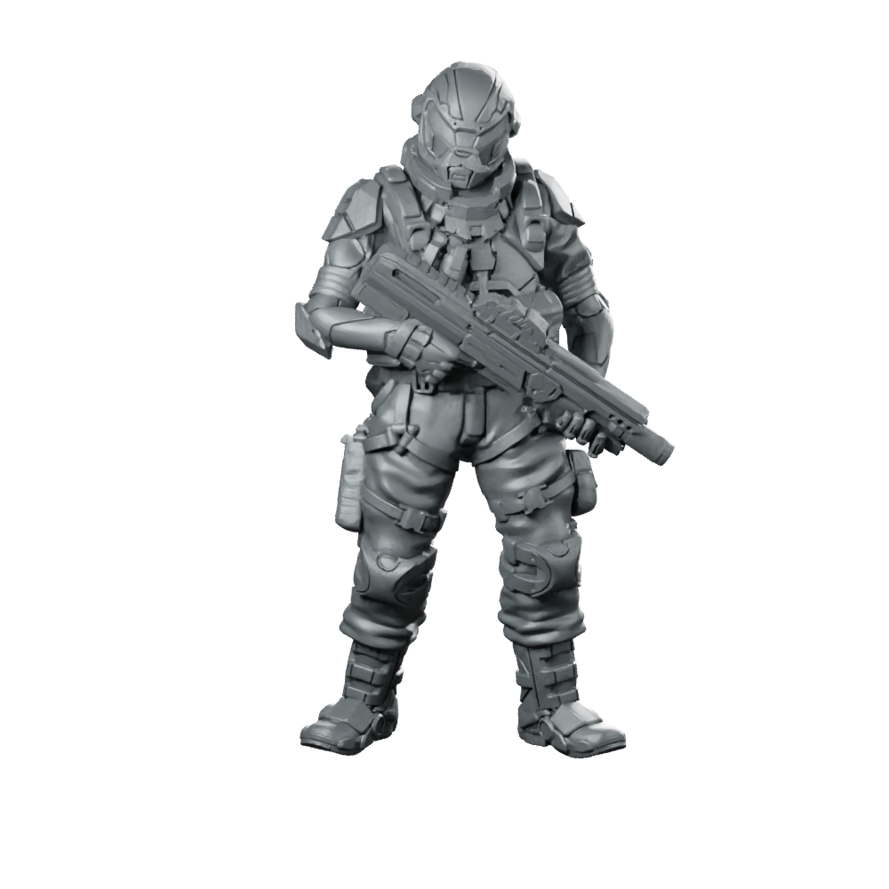 Sanford Cyber Guard Cyberpunk Miniature Armored Rifleman Operative Miniature 360 Spin 01