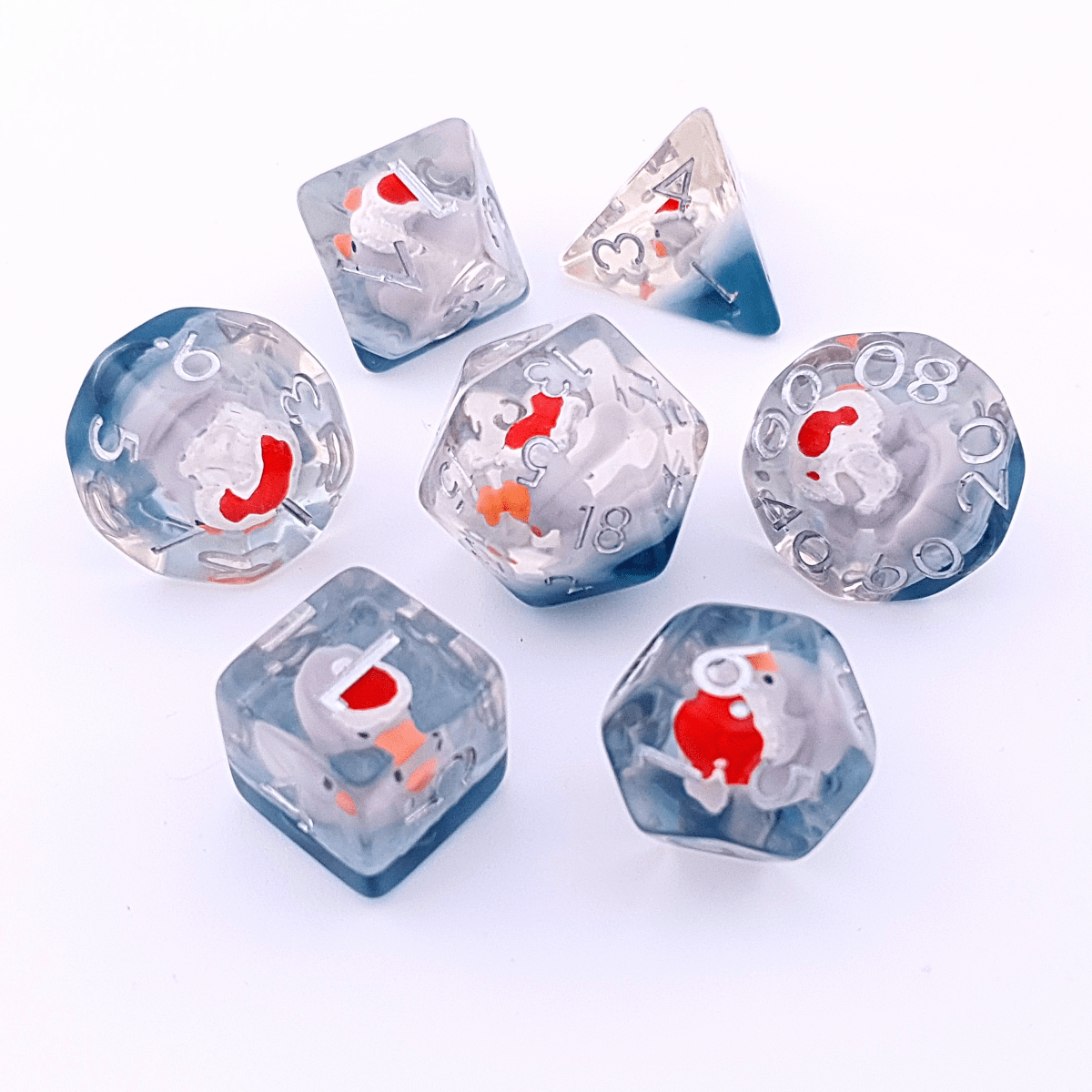 Santa Ducks | Resin Inclusion Dice | 7 Piece Set - Tabletop Dominion - We Print Miniatures