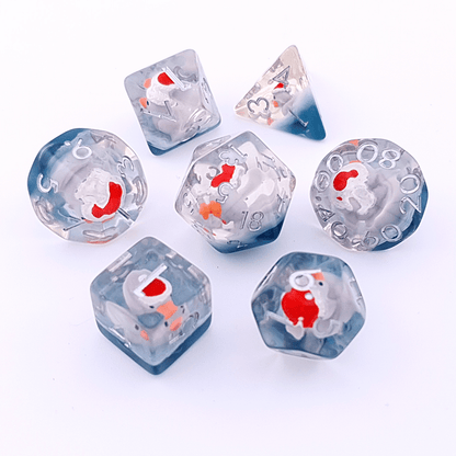Santa Ducks | Resin Inclusion Dice | 7 Piece Set - Tabletop Dominion - We Print Miniatures