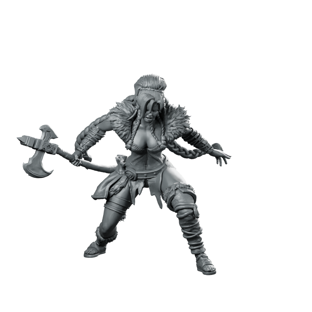 Sava Miniature Axe-Wielding Female Warrior Fantasy Resin Miniature 360 Spin 01