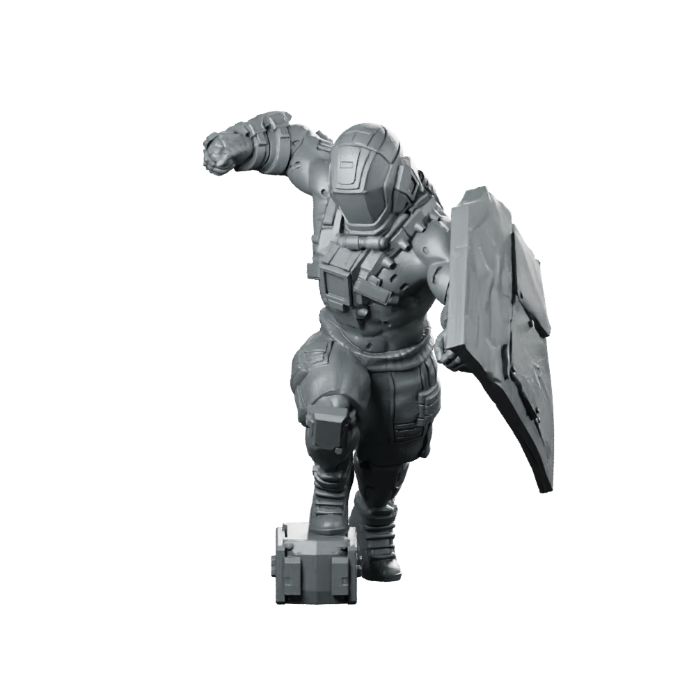 Scorch Jackson 1 Cyberpunk Miniature Armoured Shieldbearer Hero Miniature 360 Spin 01