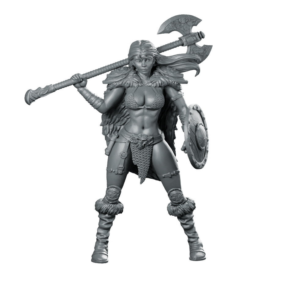 Screemel Miniature Female Barbarian Warrior Axe Shield - Haito - We Print Miniatures