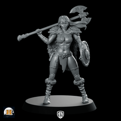 Screemel Miniature Female Barbarian Warrior Axe Shield - Haito - We Print Miniatures