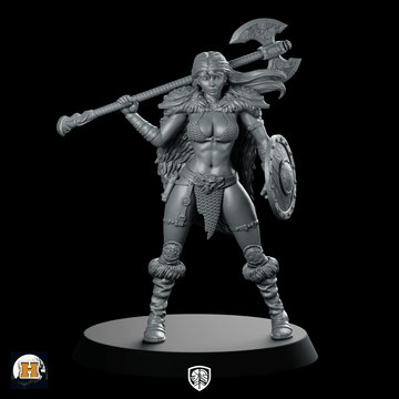 Screemel Miniature Female Barbarian Warrior Axe Shield