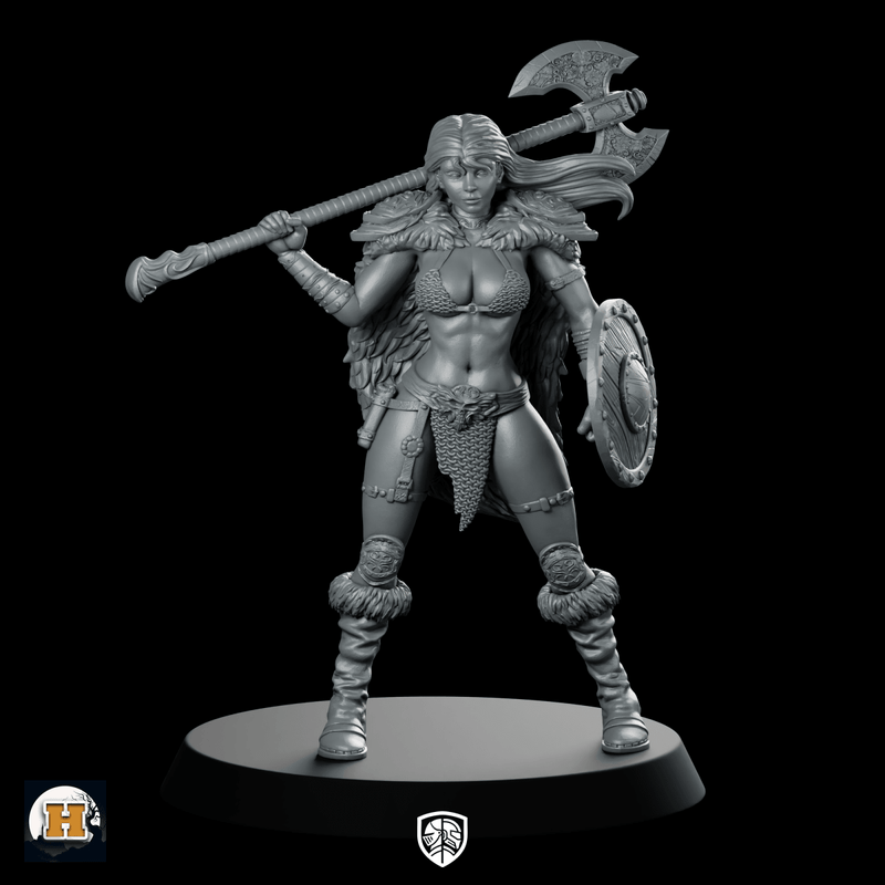Screemel Miniature Female Barbarian Warrior Axe Shield - Haito - We Print Miniatures
