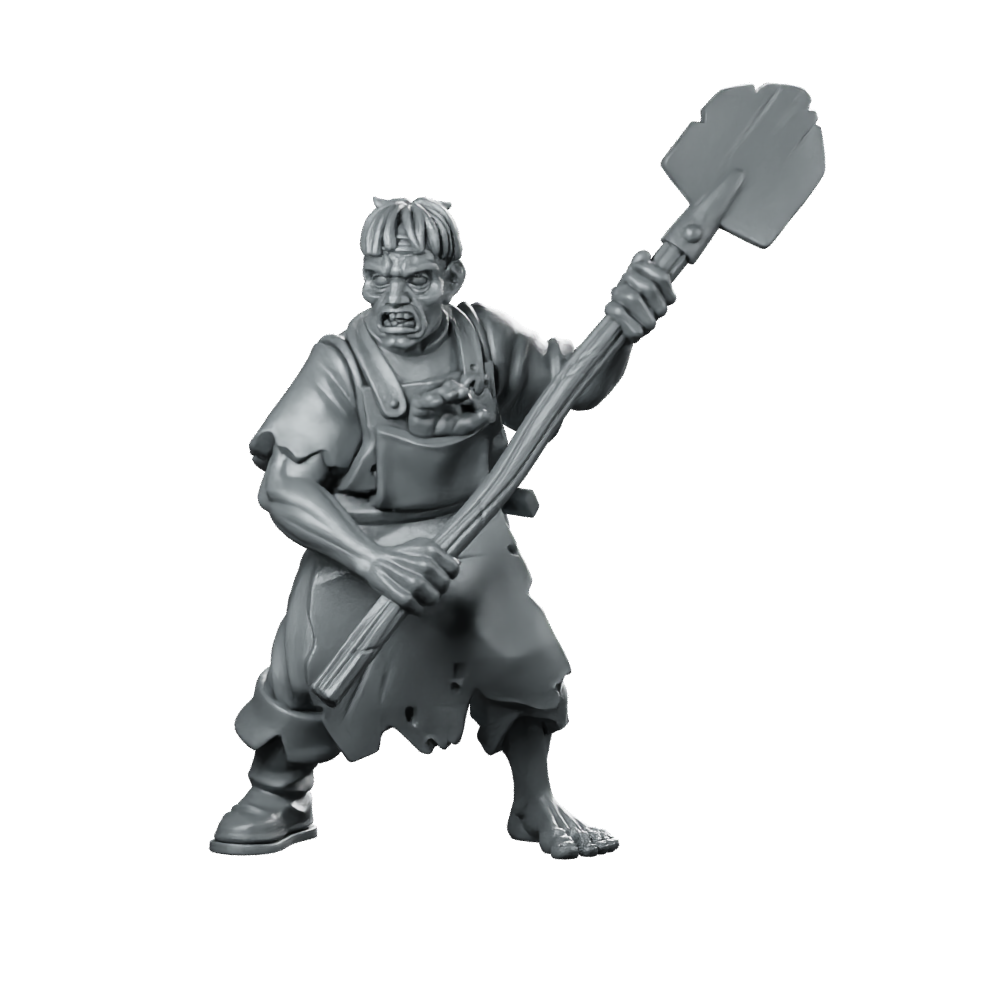Servitor 02 Fantasy Miniature Gritty Shovel Fighter Miniature 360 Spin 01