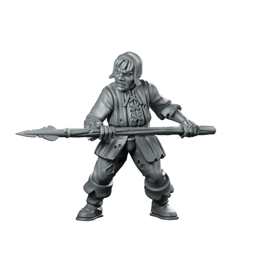 Servitor 03 Fantasy Miniature Spearman Angry NPC Miniature 360 Spin 01