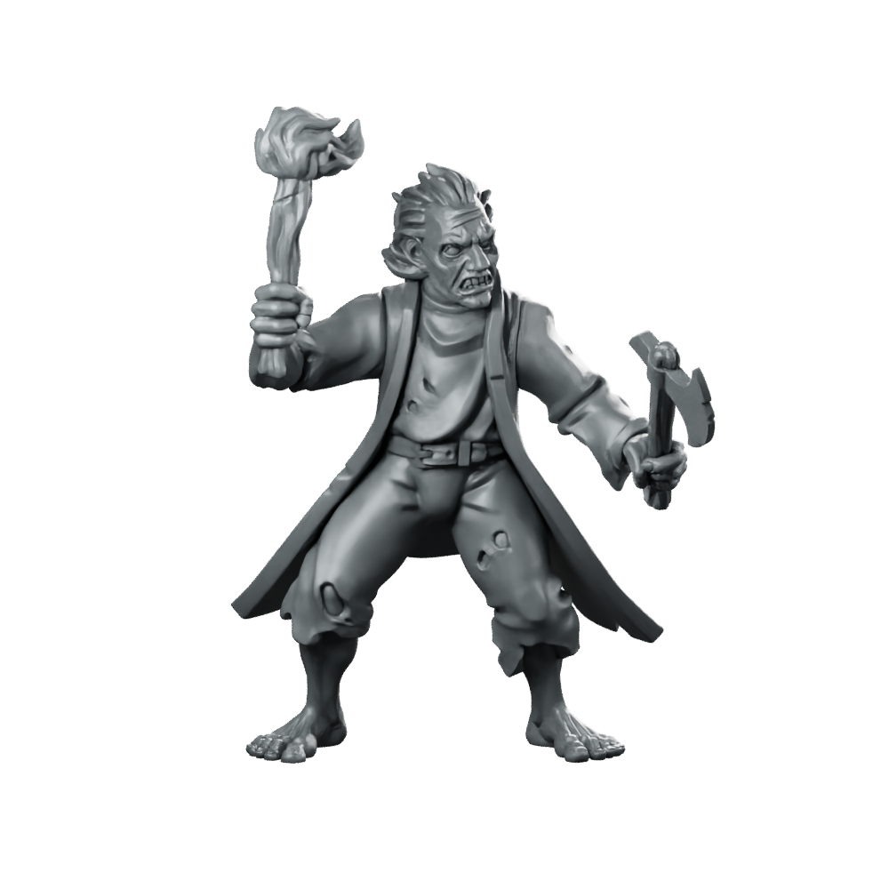 Servitor 04 Fantasy Miniature Rugged Brawler Axe Miniature 360 Spin 01