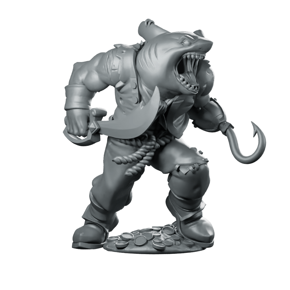 Saw Sharkfolk Bucaneer Miniature Pirate Hookhand - CastNPlay - We Print Miniatures