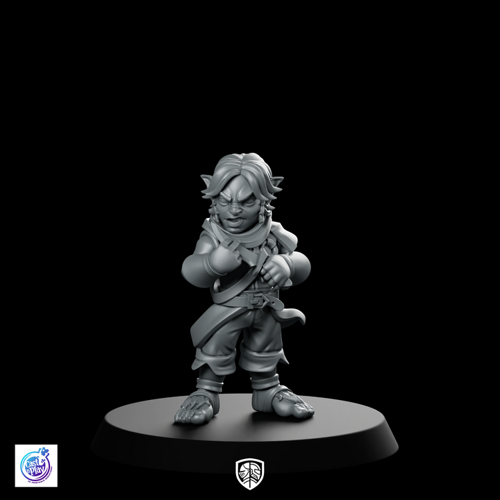 Het scherpen van zijn dolk Miniatuur Sluwe Halfling Schurk