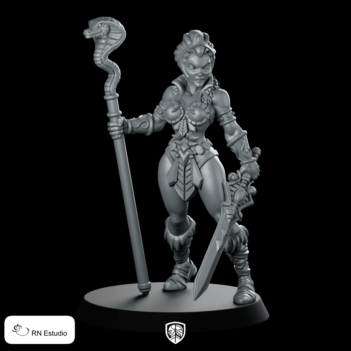 Sheela with Snakewand Miniature Female Warrior Sword - RN Estudio - We Print Miniatures