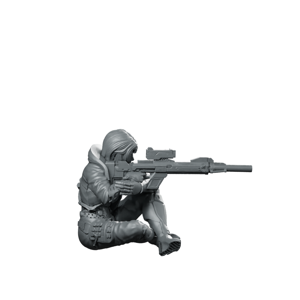 Shelta Nomads B Cyberpunk Miniature Female Sniper Miniature 360 Spin 01