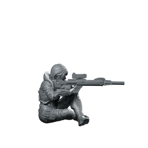 Shelta Nomads B Cyberpunk Miniature Female Sniper Miniature 360 Spin 01