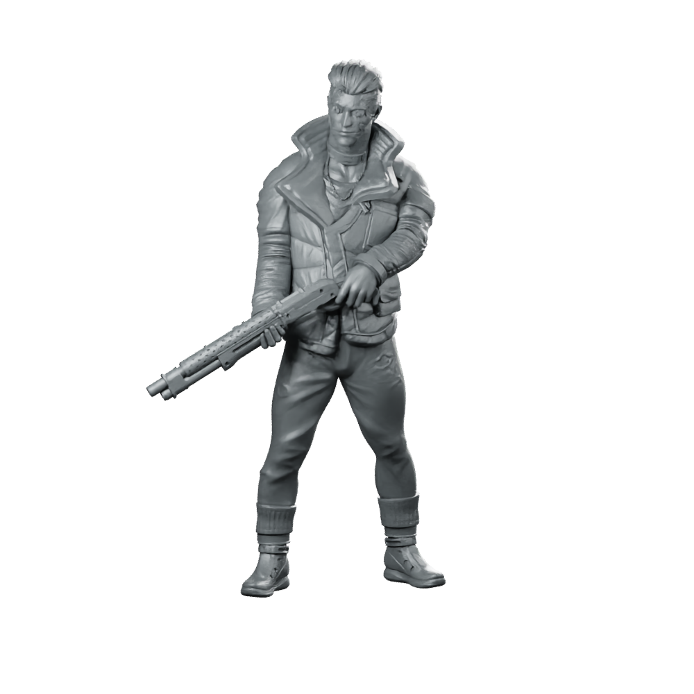 Shikken Cyberpunk Miniature Street Ganger Shotgun Mercenary Sci-Fi Miniature 360 Spin 01