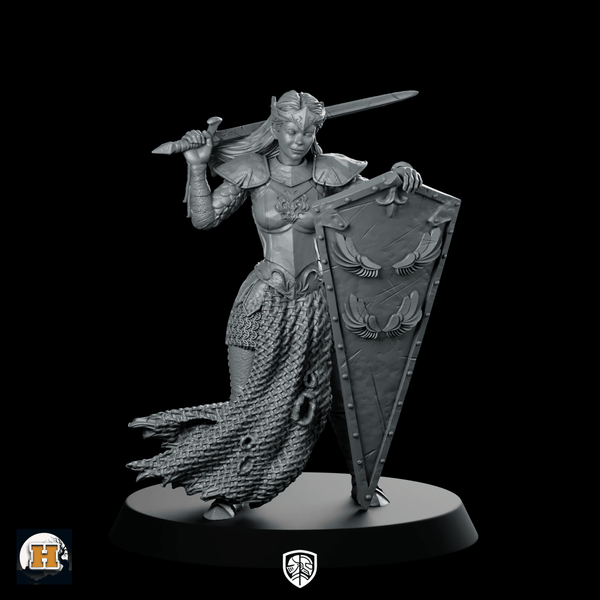 Shina Miniature Sword Shield Female Warrior Champion - Haito - We Print Miniatures