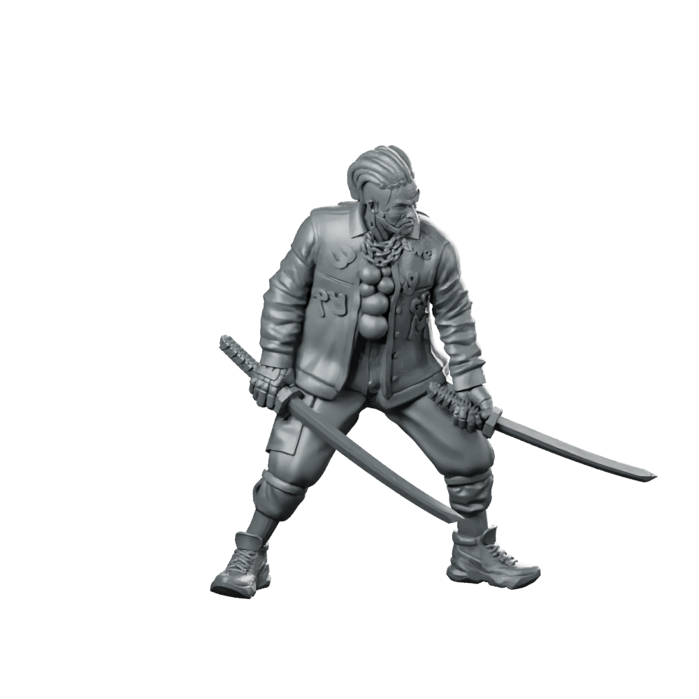 Shun 03b Cyberpunk Miniature Dual Sword Fighter Miniature 360 Spin 01