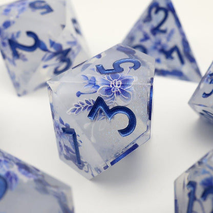 Snowflower | Art Core Dice| 7 Piece Set - Tabletop Dominion - We Print Miniatures