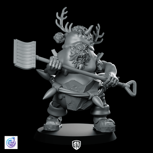 Snowman Orc Miniature Holiday Shovel Antler Warrior - CastNPlay - We Print Miniatures