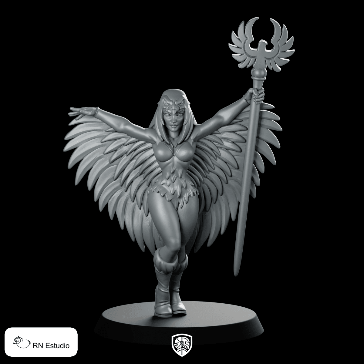 Soa - Ra 80's Hero Miniature Winged Staff Warrior - RN Estudio - We Print Miniatures