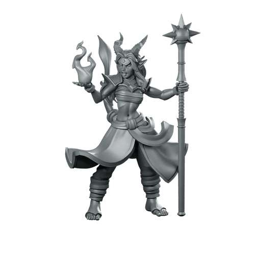 Sorcerer Stance Miniature Female Horned Spellcaster Staff - CastNPlay - We Print Miniatures