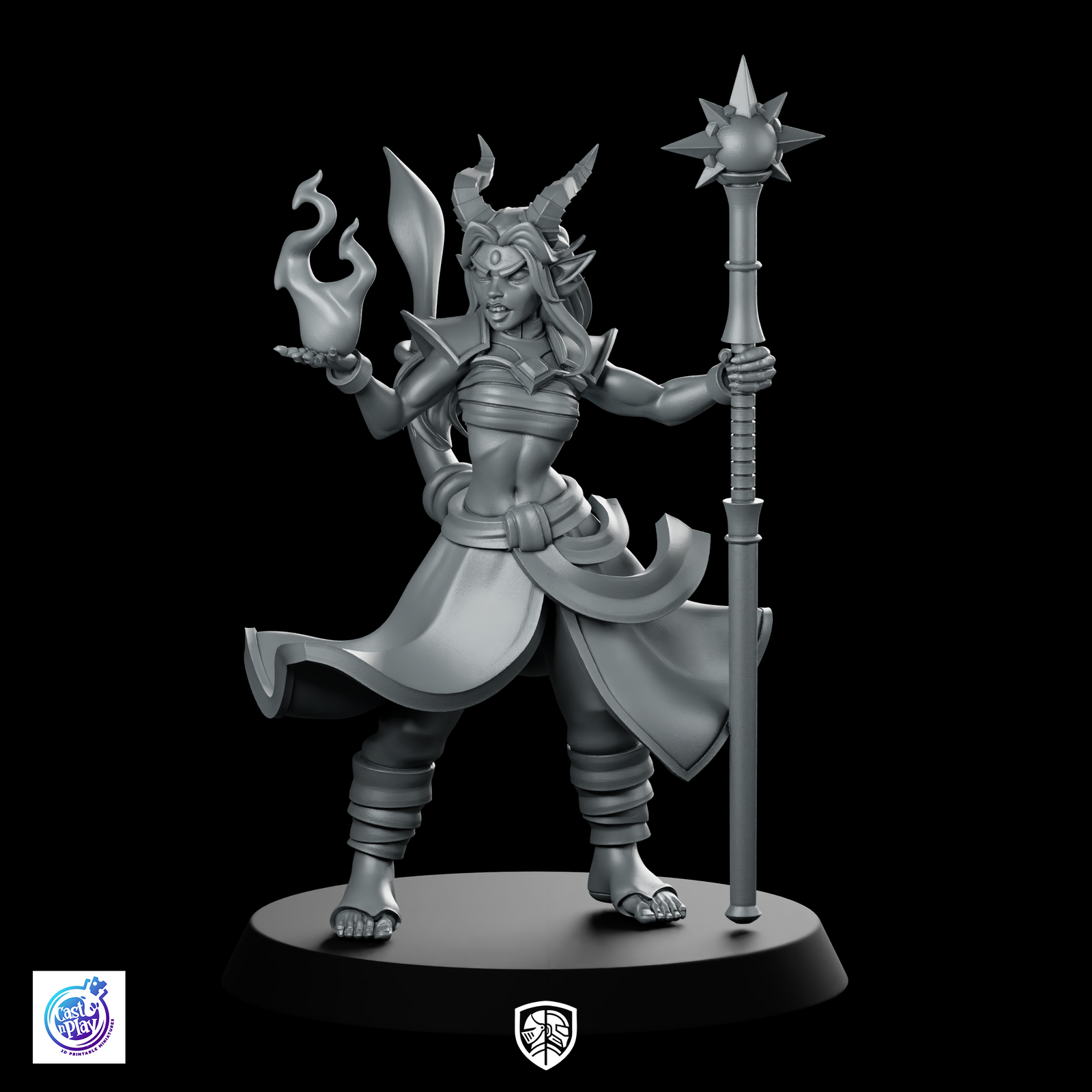 Sorcerer Stance Miniature Female Horned Spellcaster Staff