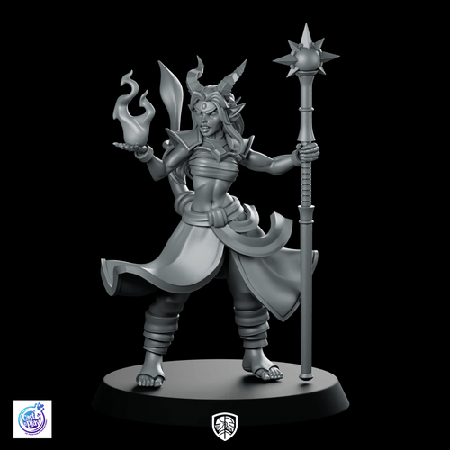 Sorcerer Stance Miniature Female Horned Spellcaster Staff - CastNPlay - We Print Miniatures