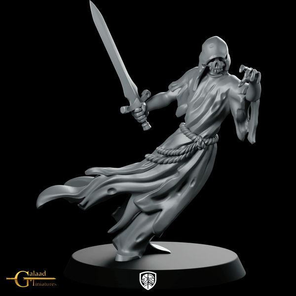 Specter 01 Miniature Hooded Skeleton Swordsman - Galaad - We Print Miniatures