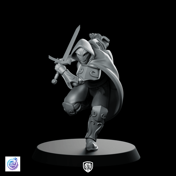 Swinging His Blade Miniature Hooded Cloaked Swordsman Adventurer - CastNPlay - We Print Miniatures
