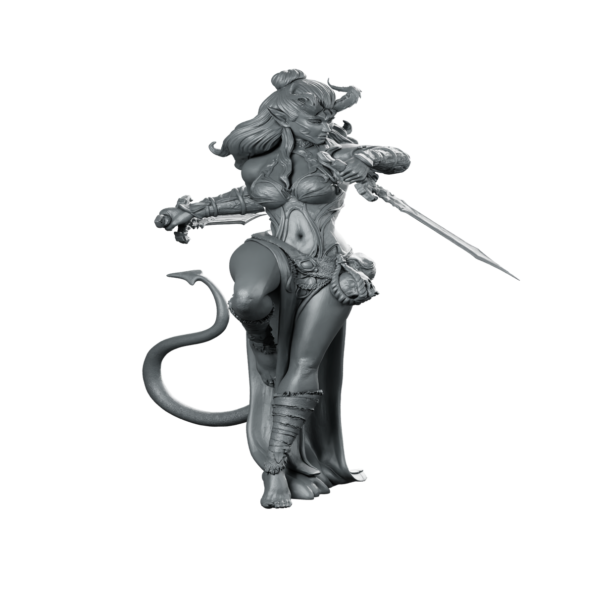 Sylira Shadowhorn Miniature Tiefling Swordswoman Miniature 360 Spin 01