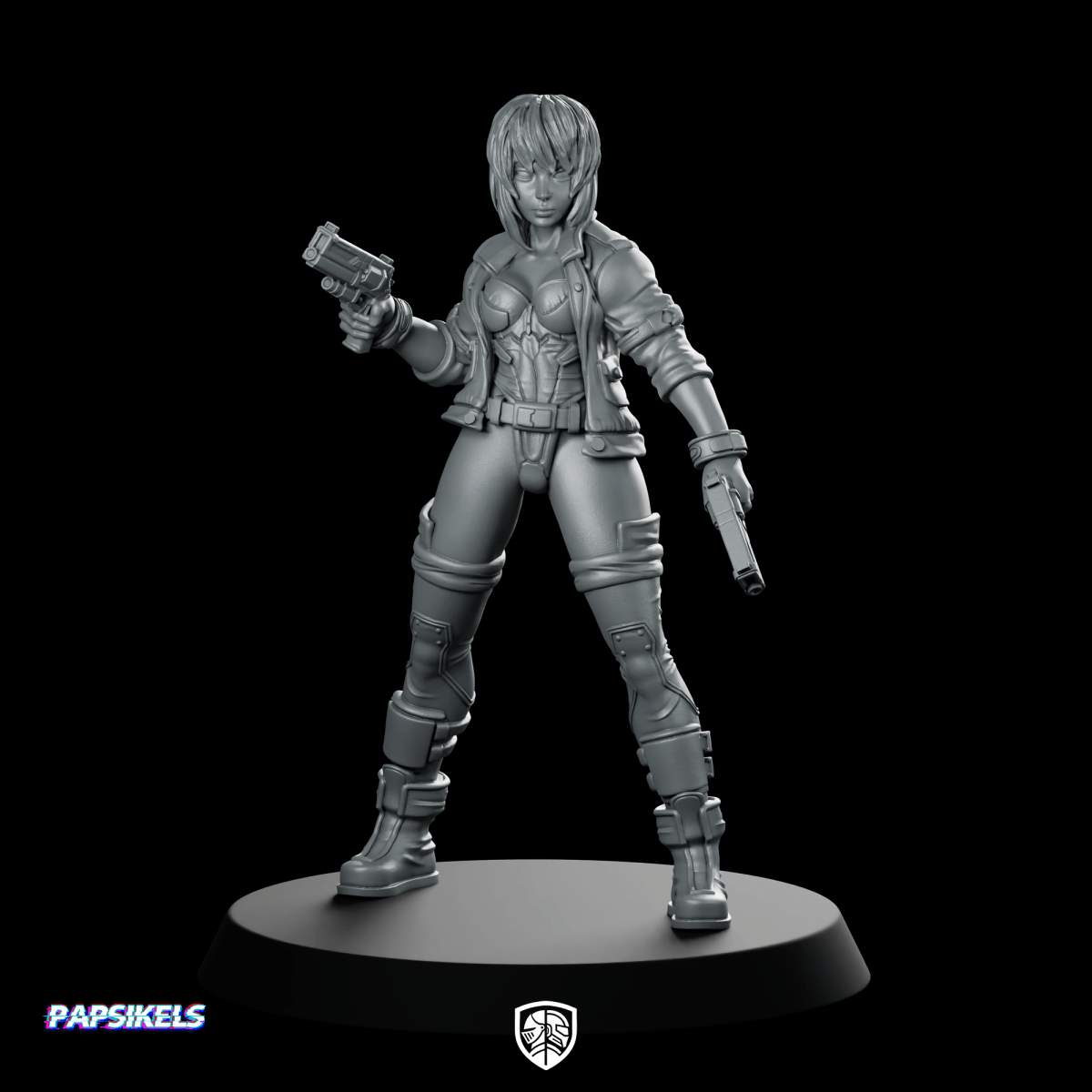 Synthetic Augmented Cybernetic Human Complex Miniature Dual Pistols - Papsikels Miniatures - We Print Miniatures