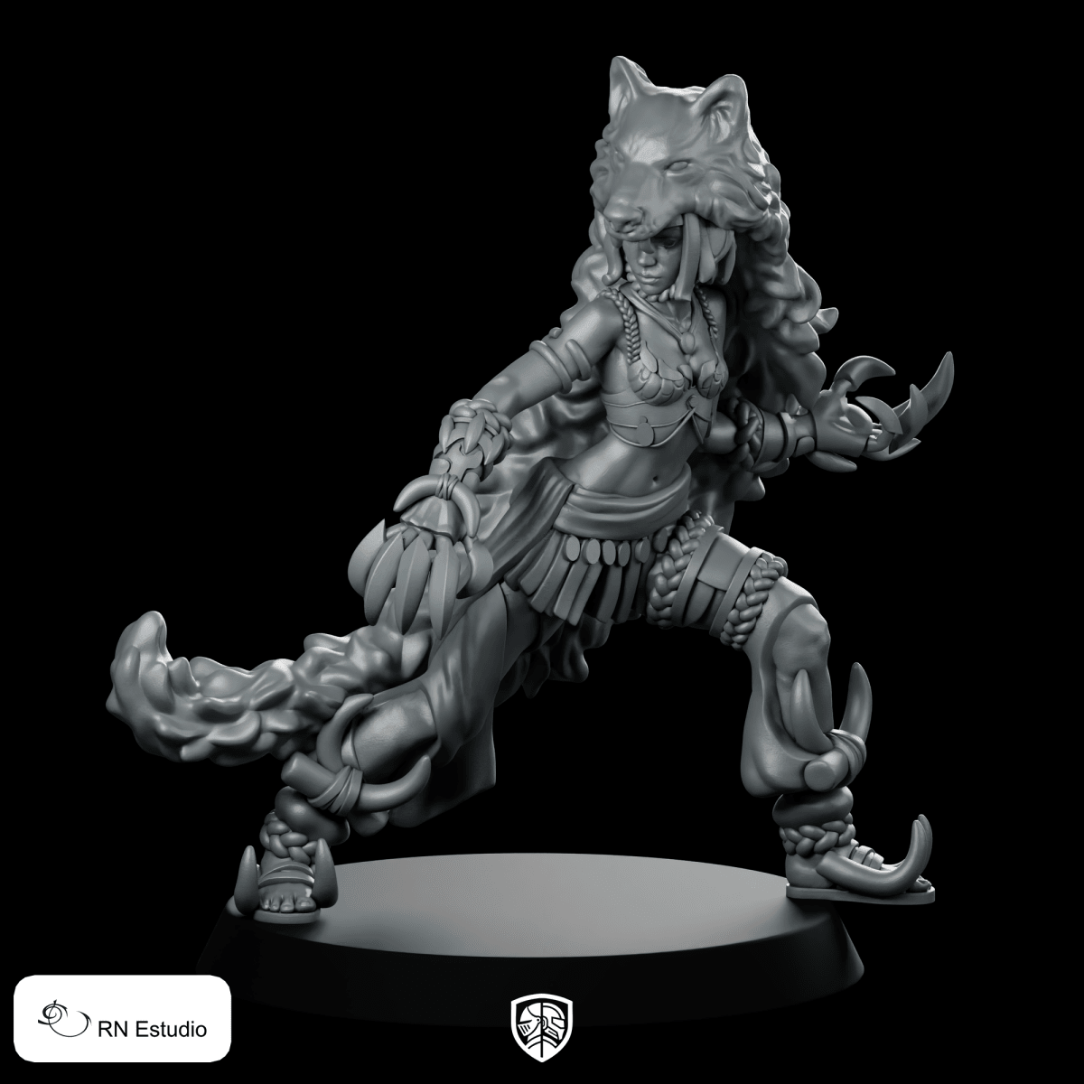 Tala Druid Miniature Wolfskin Feral Shapeshifter Ranger - RN Estudio - We Print Miniatures
