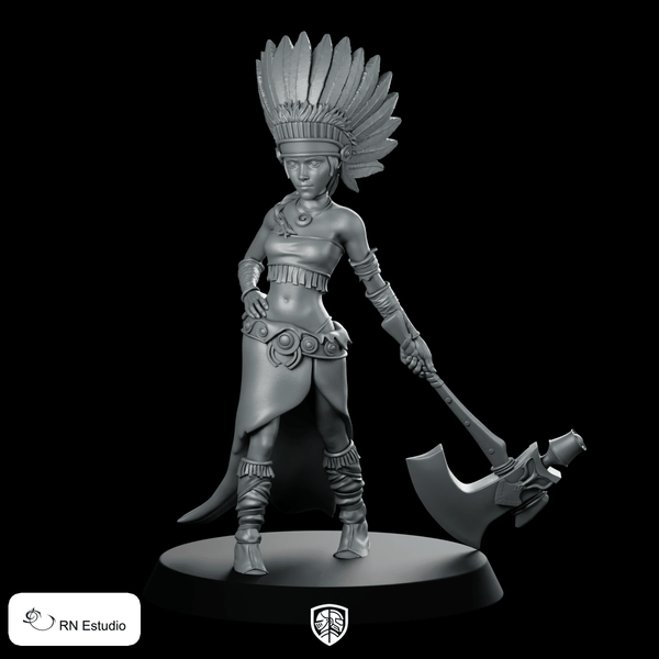 Tallulah Miniature Feathered Headdress Warrior Hero Polearm - RN Estudio - We Print Miniatures