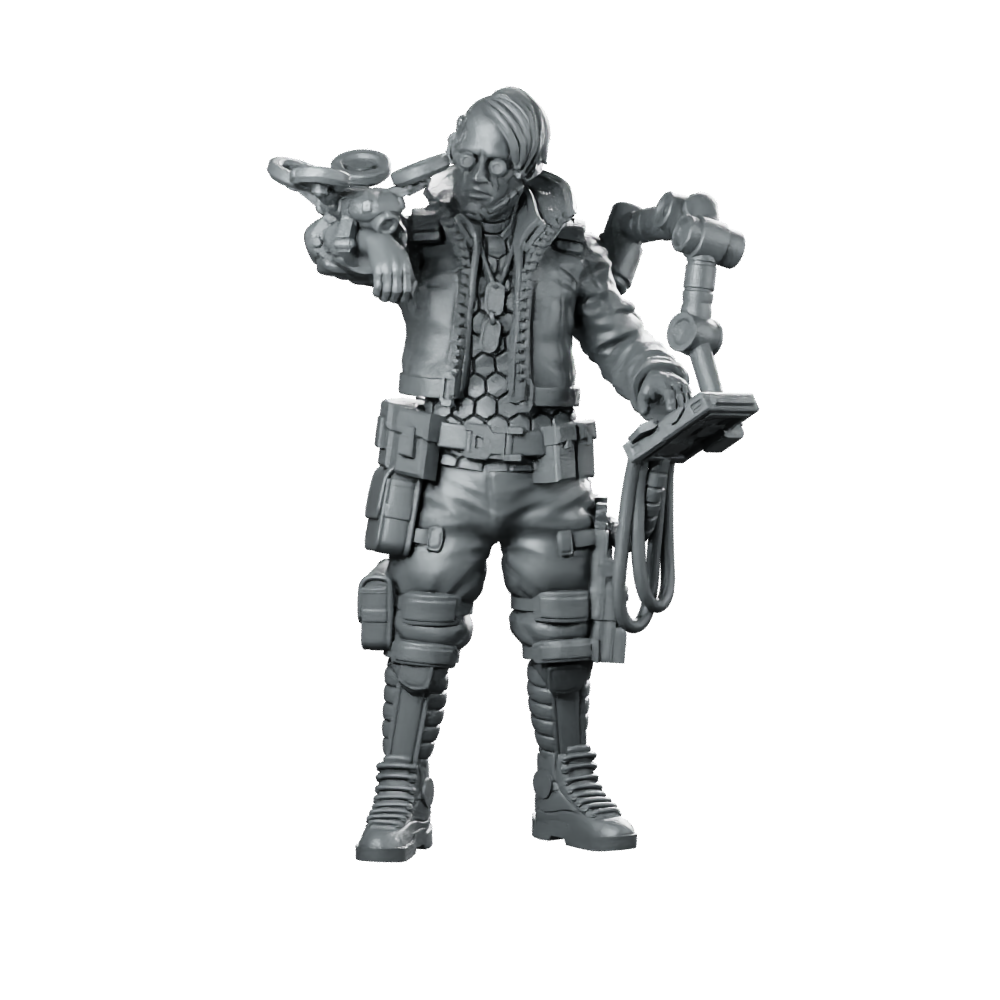 Techno Jack 02 Cyberpunk Miniature Inventor Engineer Miniature 360 Spin 01