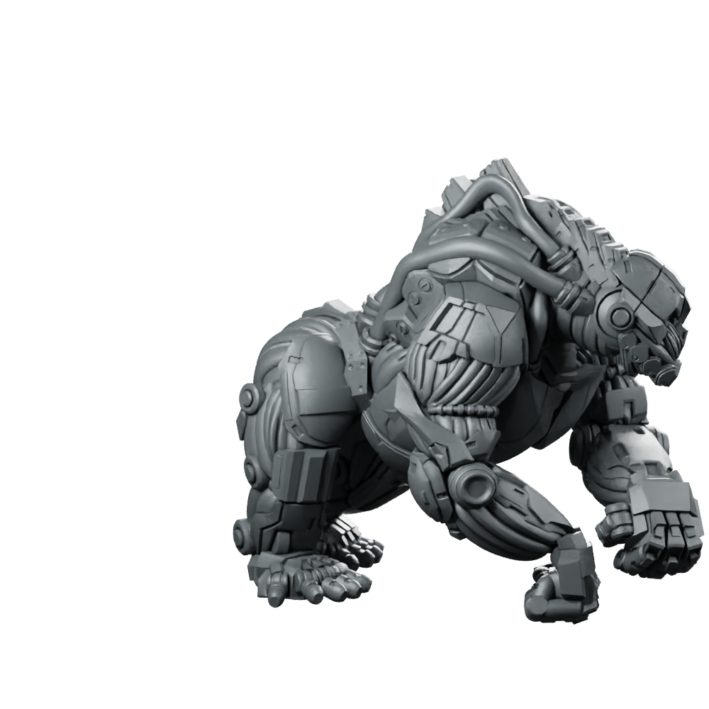 TekKnuck Pose 1 Cyberpunk Miniature Cyborg Ape Brawler Miniature 360 Spin 01