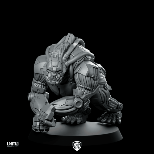 TekKnuck Pose 1 Cyberpunk Miniature Cyborg Ape Brawler - Unit9 - We Print Miniatures