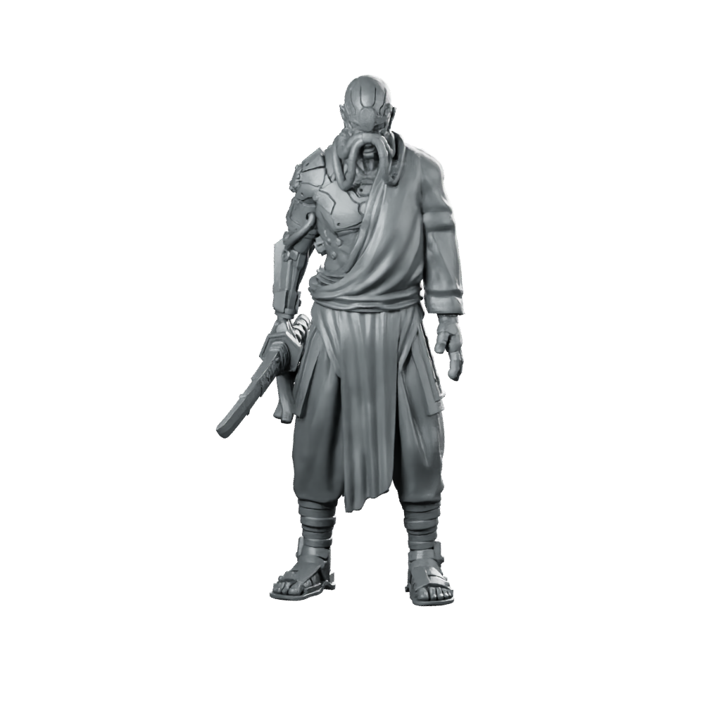 Tie Long 1 Cyberpunk Miniature Cyborg Swordsman Ronin Miniature 360 Spin 01