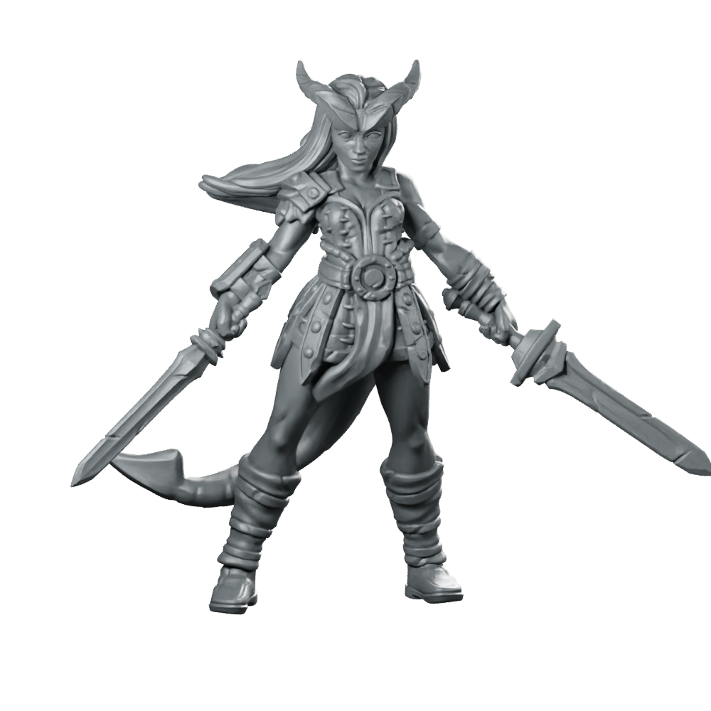 Tiefling Fighter Miniature Horned Duelist Miniature 360 Spin 01