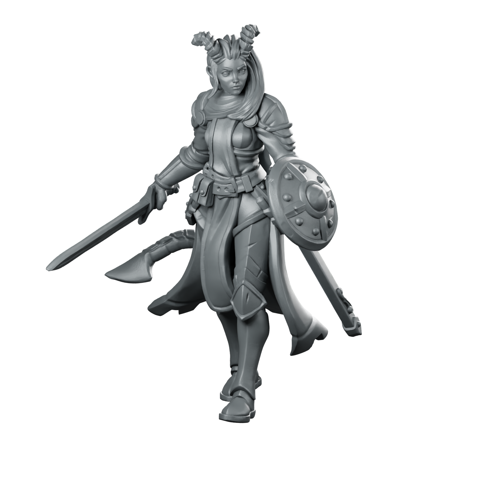 Tiefling Knight Miniature Horned Shieldmaiden Duellist Miniature 360 Spin 01
