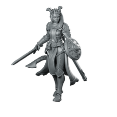 Tiefling Knight Miniature Horned Shieldmaiden Duellist Miniature 360 Spin 01