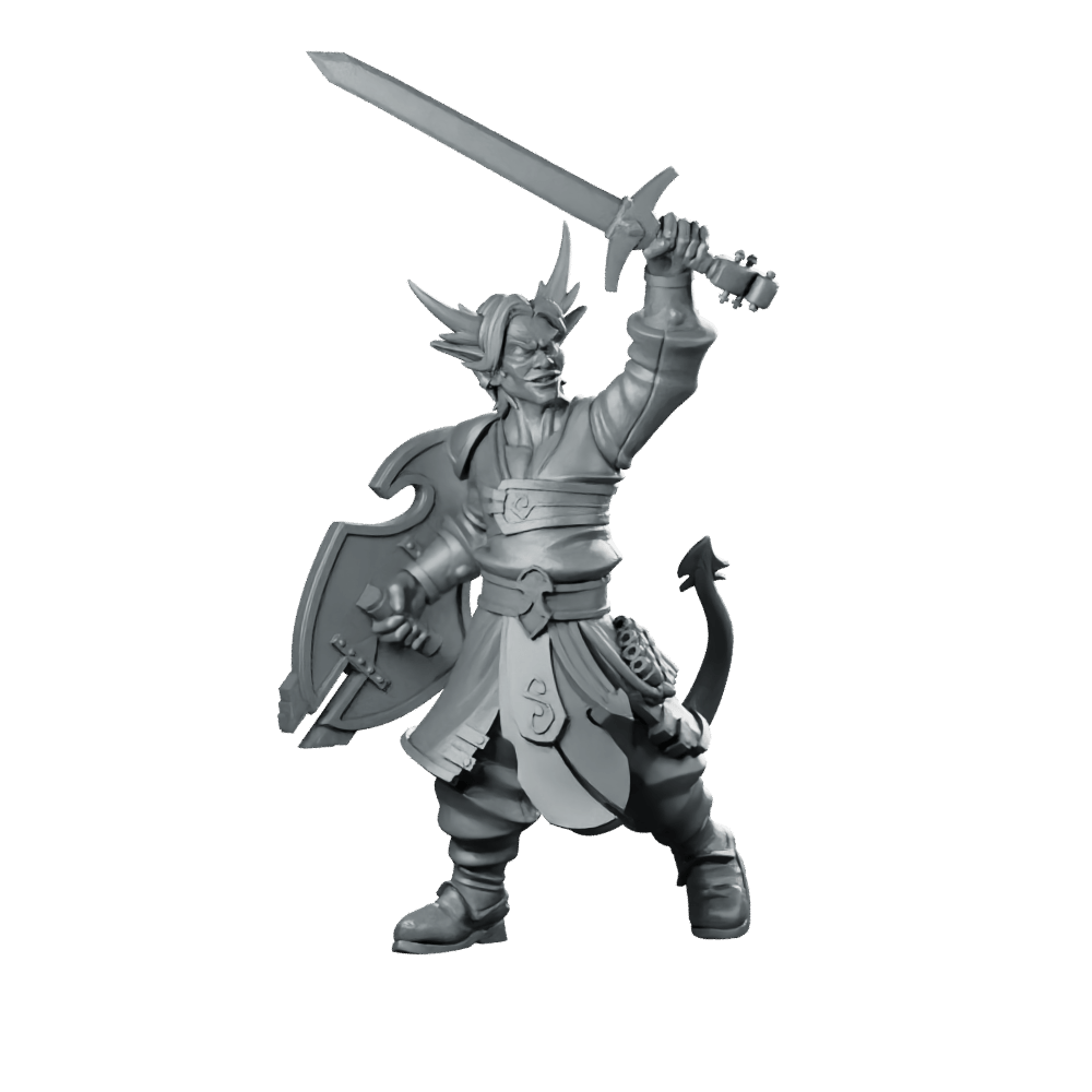 Tiefling Sword Fighter Miniature Horned Shielded Warrior - CastNPlay - We Print Miniatures