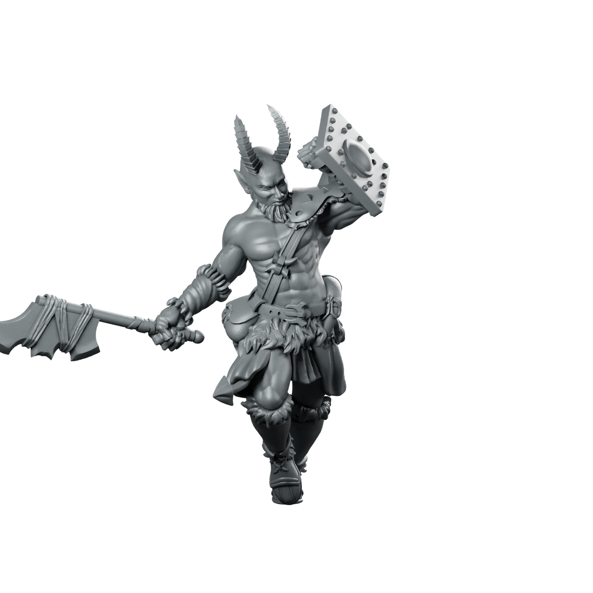 Tiefling Warrior Miniature Horned Demon Axe Miniature 360 Spin 01