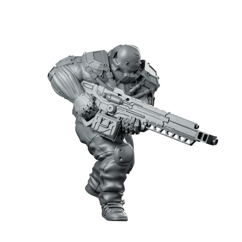 Touchdown v2 Cyberpunk Miniature Armored Trooper Rifle Miniature 360 Spin 01