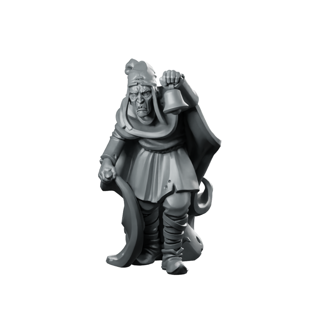 Town Cryer Fantasy Miniature Townsfolk NPC Bell Herald Miniature 360 Spin 01