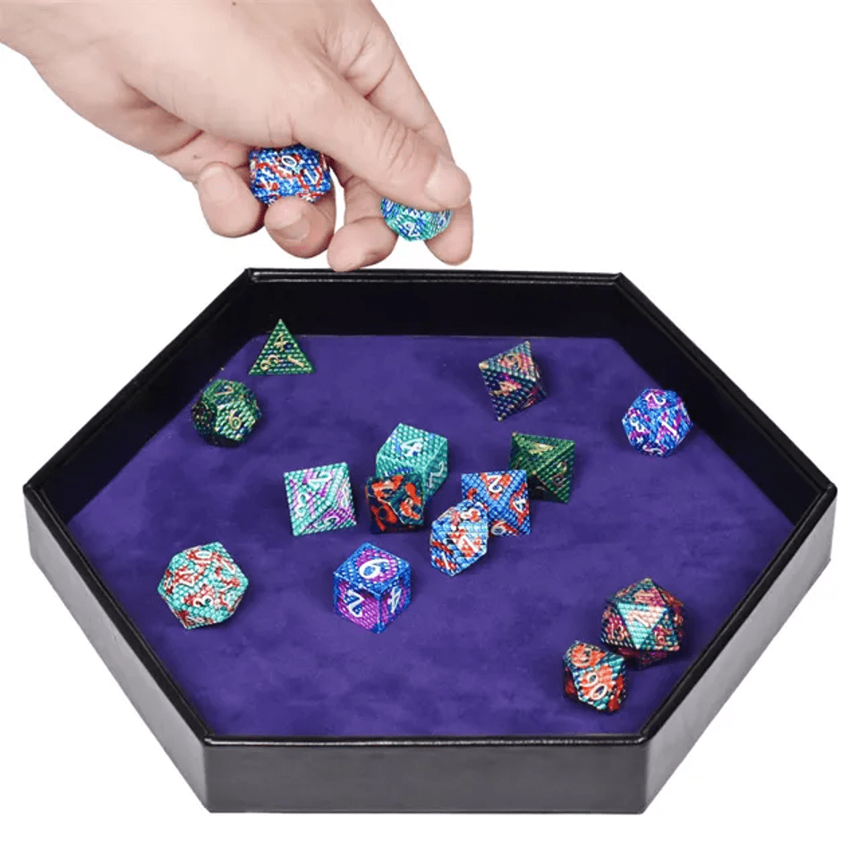 Tray of Fates | Hexagonal Dice Tray | Blue Felt - Tabletop Dominion - We Print Miniatures