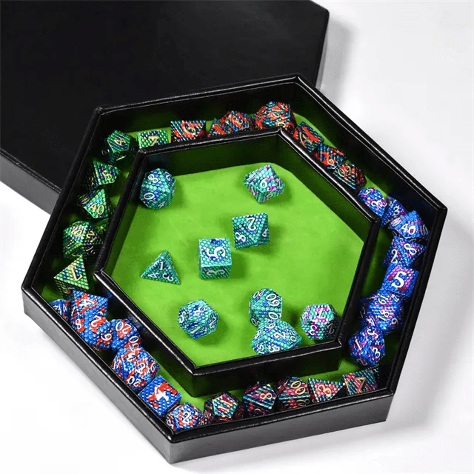 Tray of Fates | Hexagonal Dice Tray | Green Felt - Tabletop Dominion - We Print Miniatures